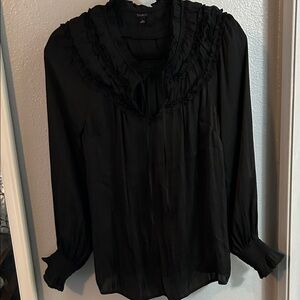 Talbots Black Ruffled V-Neck Long-Sleeve Blouse